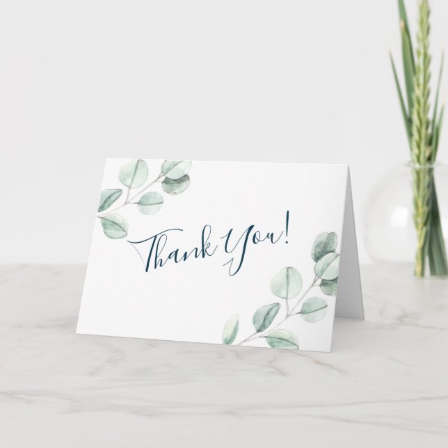 Modern Watercolor Eucalyptus Wedding Thank You Card (Front)