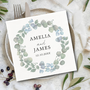 Modern Watercolor Eucalyptus Wreath Wedding  Napkin