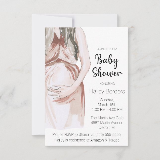 Modern Watercolor Expectant Mother Baby Shower Invitation (Front)
