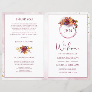 Modern Watercolor Fall Bouquet Wedding Program