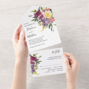 Modern Watercolor Fall Floral Wedding All In One Invitation