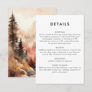 Modern Watercolor Fall Forest Wedding Details Enclosure Card