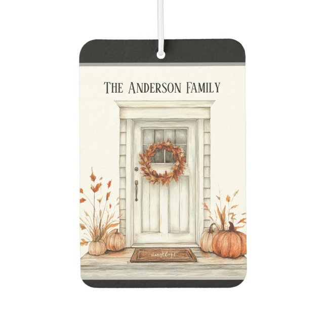 Modern Watercolor Fall Home Family Name  Car Air Freshener (Front)