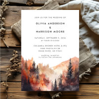 Modern Watercolor Fall Mountain QR Code Wedding 