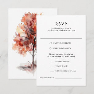 Modern Watercolor Fall Outdoor Forest Wedding RSVP Card