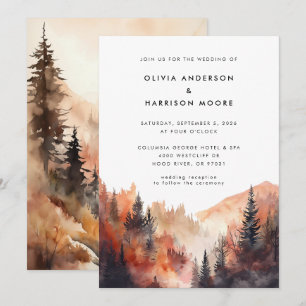 Modern Watercolor Fall Outdoor Mountain Wedding  Invitation