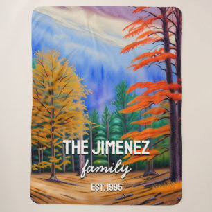 Modern Watercolor Family Name Fall Season Sherpa Blanket