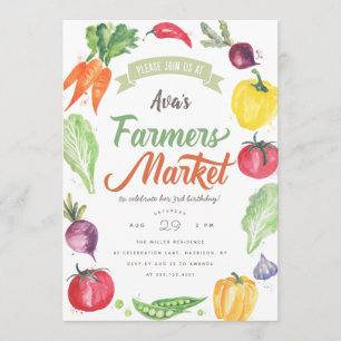 Modern Watercolor Farmers Market Birthday Party Invitation