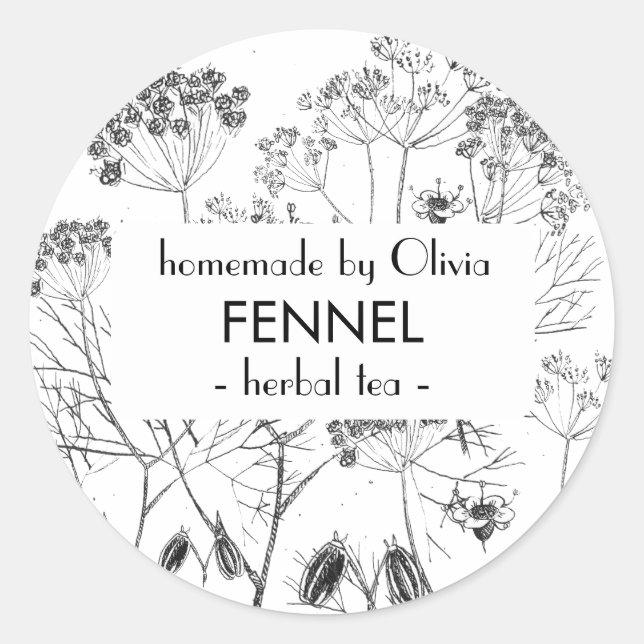 Modern Watercolor Fennel Foeniculum vulgare Herbal Classic Round Sticker (Front)