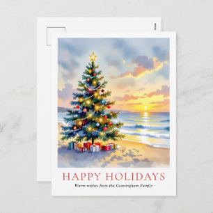 Modern Watercolor Festive Beach Coastal Christmas Holiday Postcard