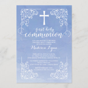 Modern Watercolor First Holy Communion Invitation