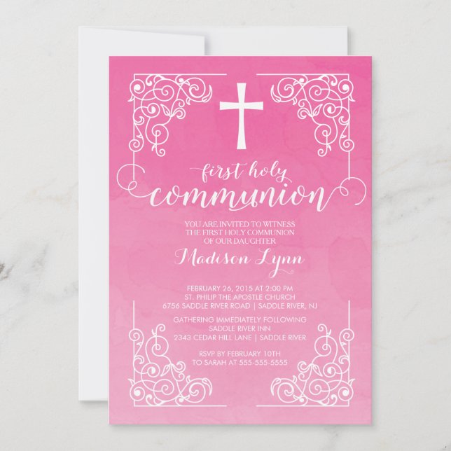 Modern Watercolor First Holy Communion Invitation (Front)