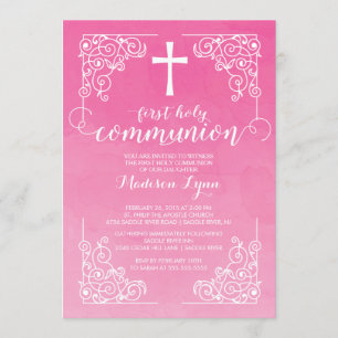 Modern Watercolor First Holy Communion Invitation