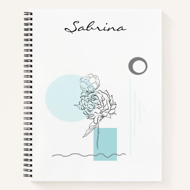 Modern Watercolor Floral Abstract Turquoise Notebook (Front)