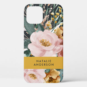 Modern watercolor floral and foliage elegant iPhone 12 case