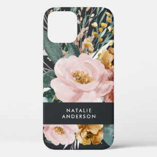 Modern watercolor floral and foliage elegant iPhone 12 case