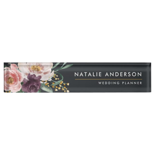 Modern watercolor floral and foliage elegant nameplate (Front)