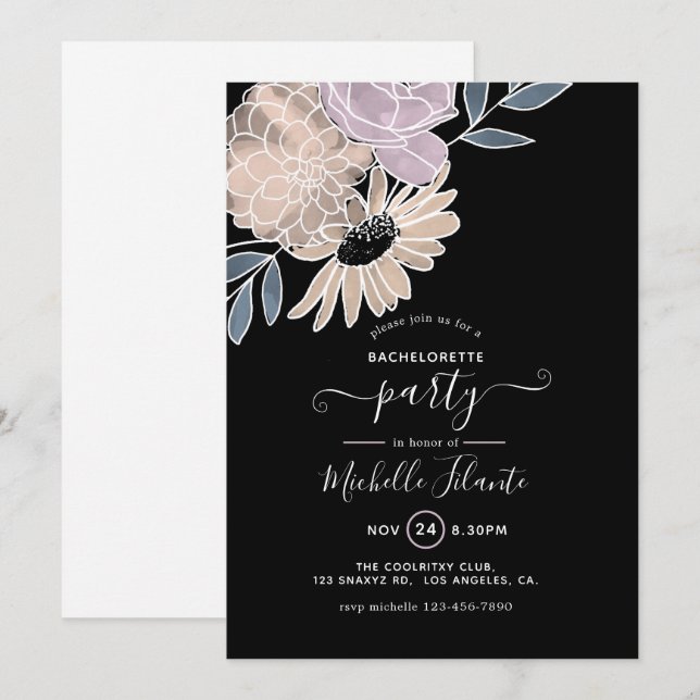 Modern Watercolor Floral Bachelorette Party Invitation (Front/Back)
