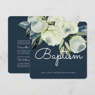Modern Watercolor Floral Baptism Invitation