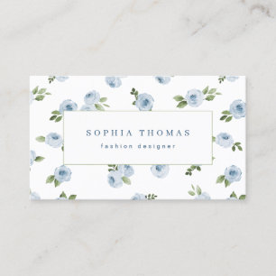 Modern watercolor floral blue green professional business card