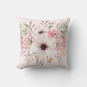 Modern Watercolor Floral Blush Pink Cushion