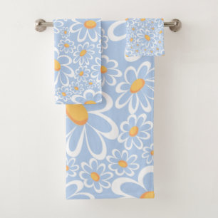 Modern Watercolor Floral Botanical Flowers Bath Towel Set