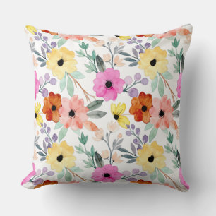 Modern Watercolor Floral Botanical Flowers Cushion