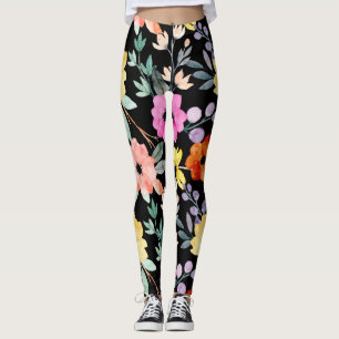 Modern Watercolor Floral Botanical FlowerS Leggings