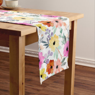 Modern Watercolor Floral Botanical Flowers  Long Table Runner