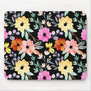 Modern Watercolor Floral Botanical Flowers  Mouse  Mouse Mat