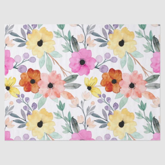 Modern Watercolor Floral Botanical Flowers Throw  Tissue Paper (Front)