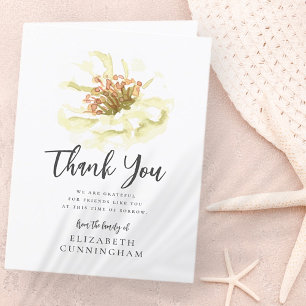 Modern Watercolor Floral Botanical Memorial Thank You Card