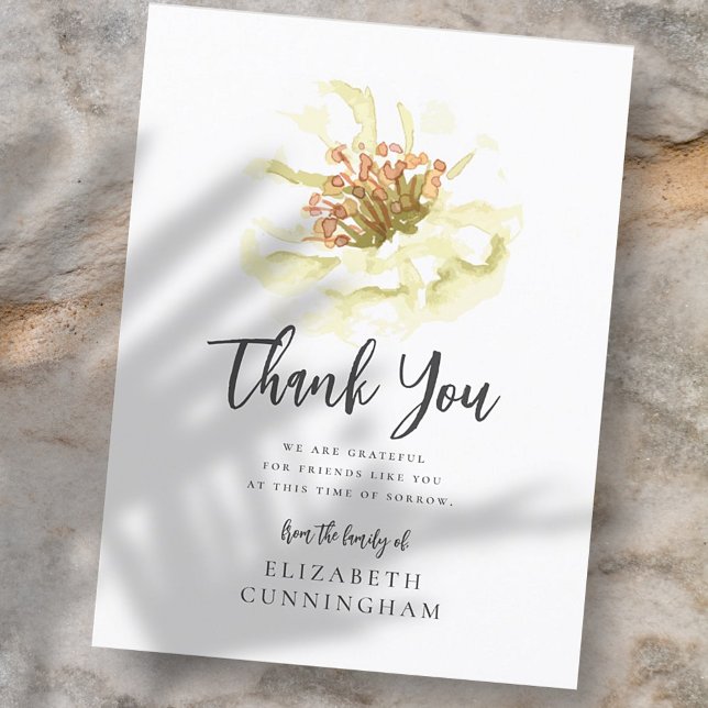 Modern Watercolor Floral Botanical Memorial Thanks Postcard (Creator Uploaded)