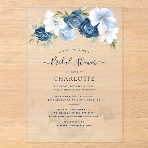 Modern Watercolor Floral Bridal Shower Acrylic Invitations