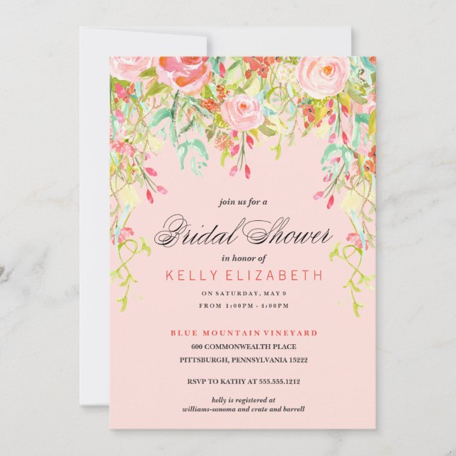 MODERN WATERCOLOR FLORAL bridal shower invitation (Front)