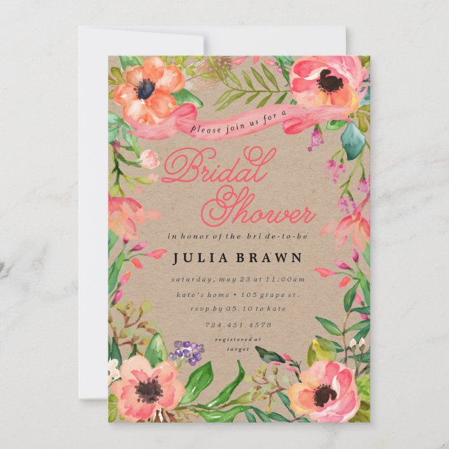 Modern Watercolor Floral Bridal Shower Invitation (Front)