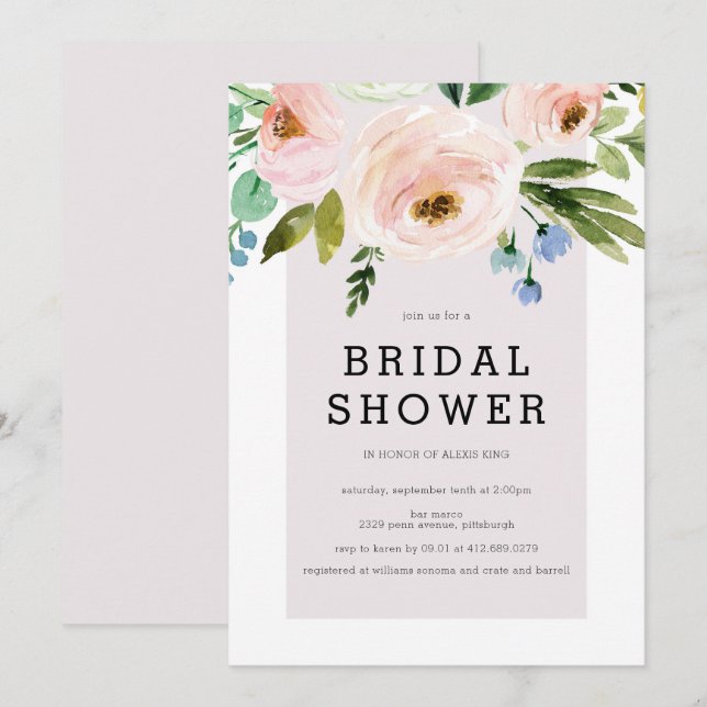 Modern Watercolor Floral Bridal Shower Invitation (Front/Back)
