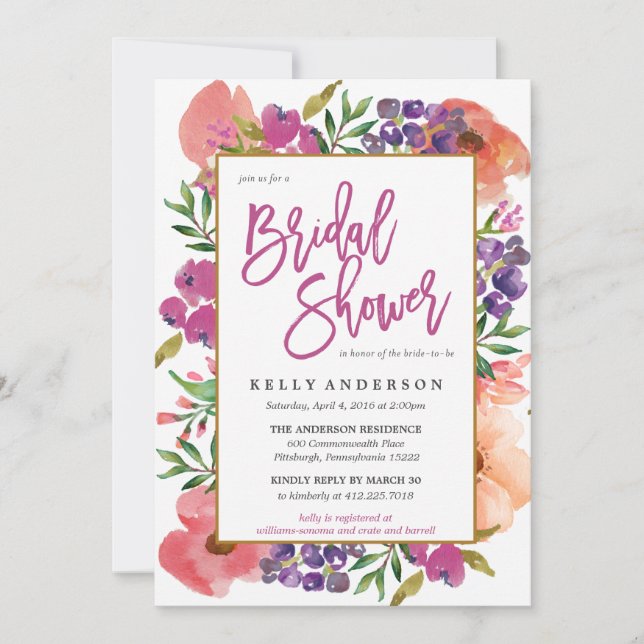 MODERN WATERCOLOR FLORAL bridal shower invitation (Front)