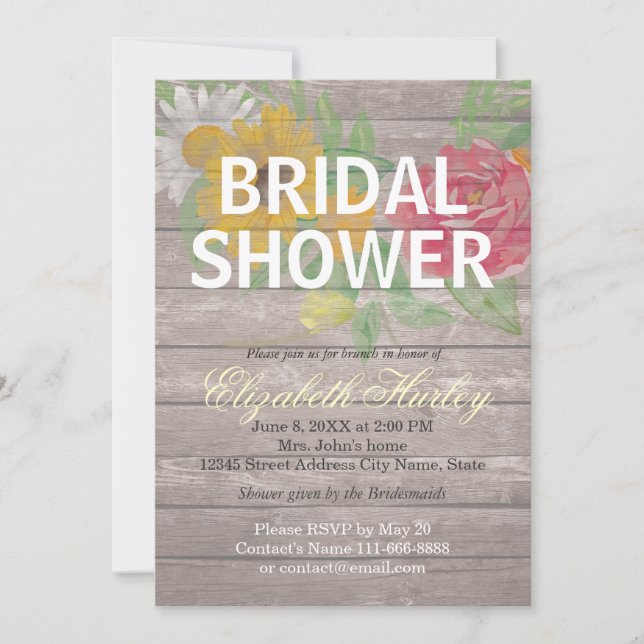 Modern Watercolor Floral Bridal Shower Invitations (Front)