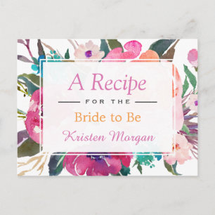 Modern Watercolor Floral Bridal Shower Recipe Postcard