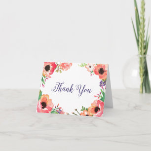 MODERN WATERCOLOR FLORAL bridal thank you card
