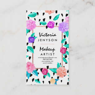 Modern watercolor floral brushstroke Makeup artist Business Card