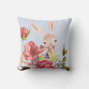 Modern Watercolor Floral Bunny Rabbit   Easter Cushion