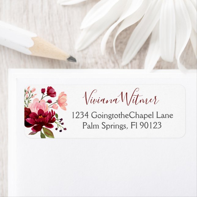 Modern Watercolor Floral Burgundy Pink (Insitu)