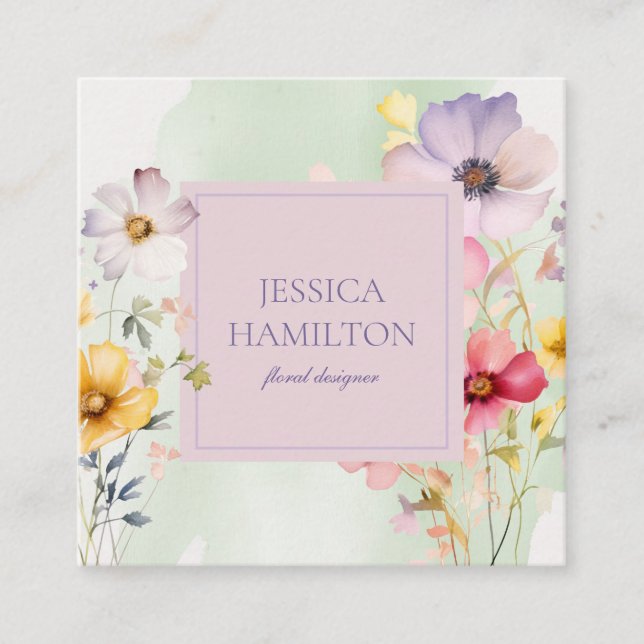 Modern Watercolor Floral Business Card (Front)