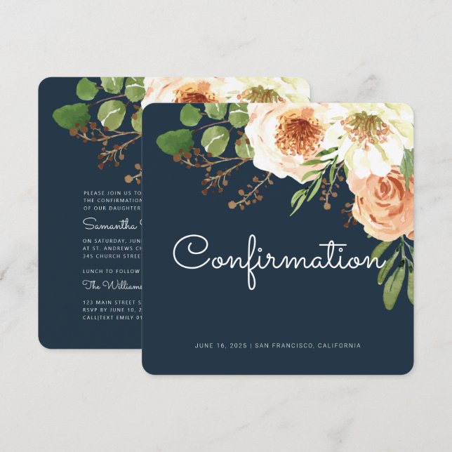 Modern Watercolor Floral Confirmation Invitation (Front/Back)