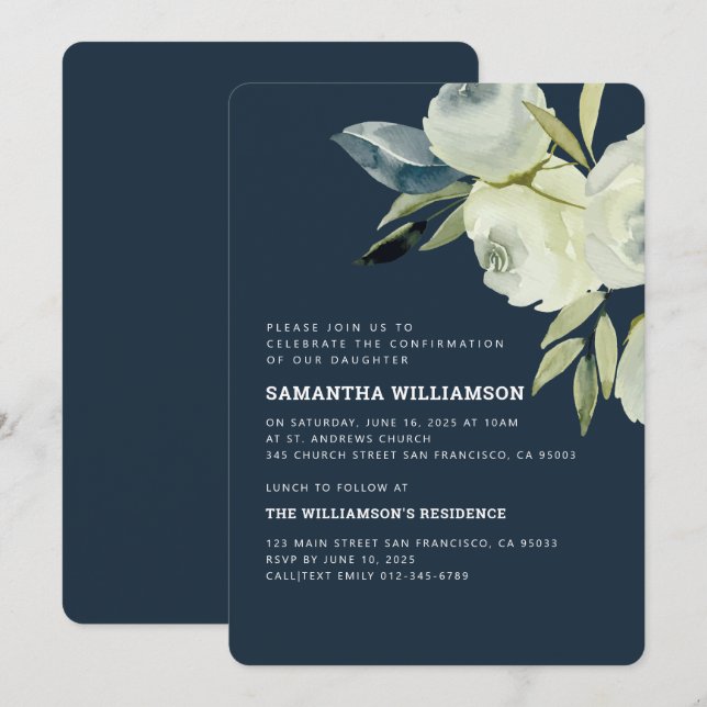 Modern Watercolor Floral Confirmation Invitation (Front/Back)