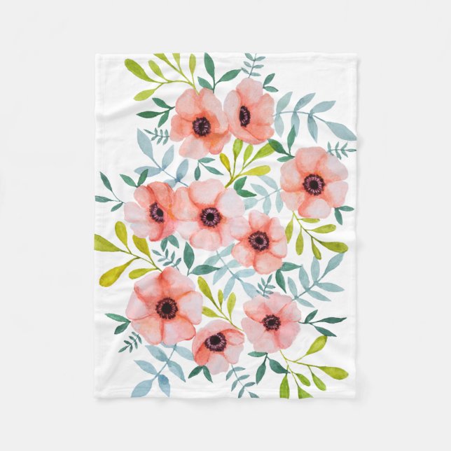 Modern Watercolor Floral Design Fleece Blanket (Front)