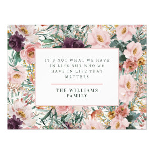 Modern watercolor floral elegant family quote photo print