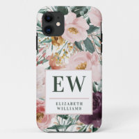 Modern watercolor floral elegant monogram